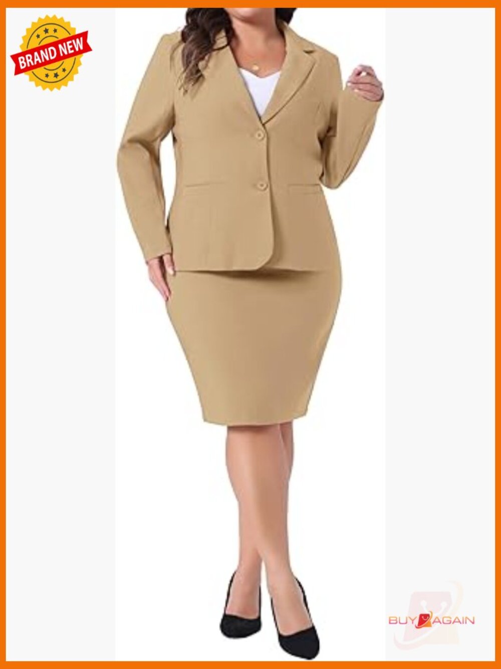 Plus Size 2 Piece Skirt Suit Set Blazer and Pencil Skirt Business Work